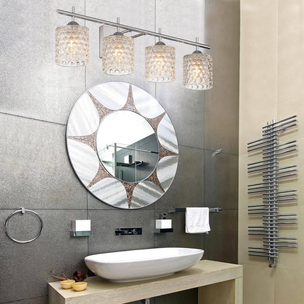 Limoges 29 in. Chrome 4-lights Modern Cut Crystal Reversible Shade Vanity Light - Dahdoul Online