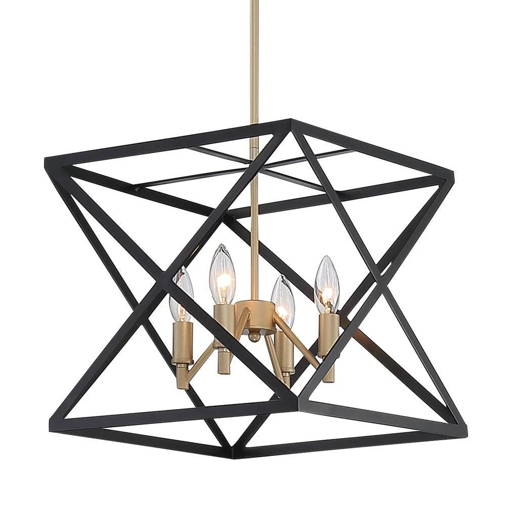 Vanity Art Farmhouse Vintage 4 Light Lantern Geometric Metal Pendant Ceiling Light Fixture Antique Black Lantern Chandelier Light - Dahdoul Online