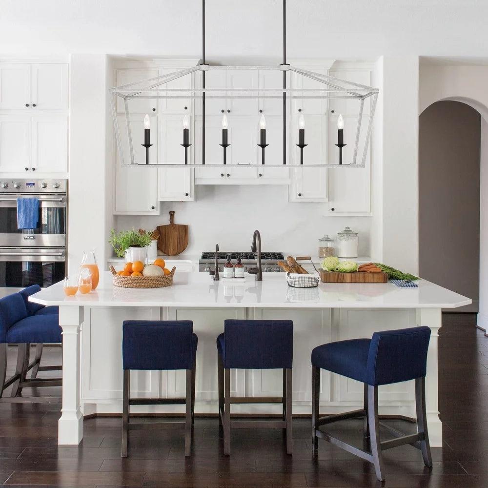 Vanity Art 6 Lights Kitchen Island Linear Pendant Chandelier Modern Hanging Lighting Farmhouse Light Fixtures for Over Dining Table Kitchen Living Room 12036-CW-BK - Dahdoul Online