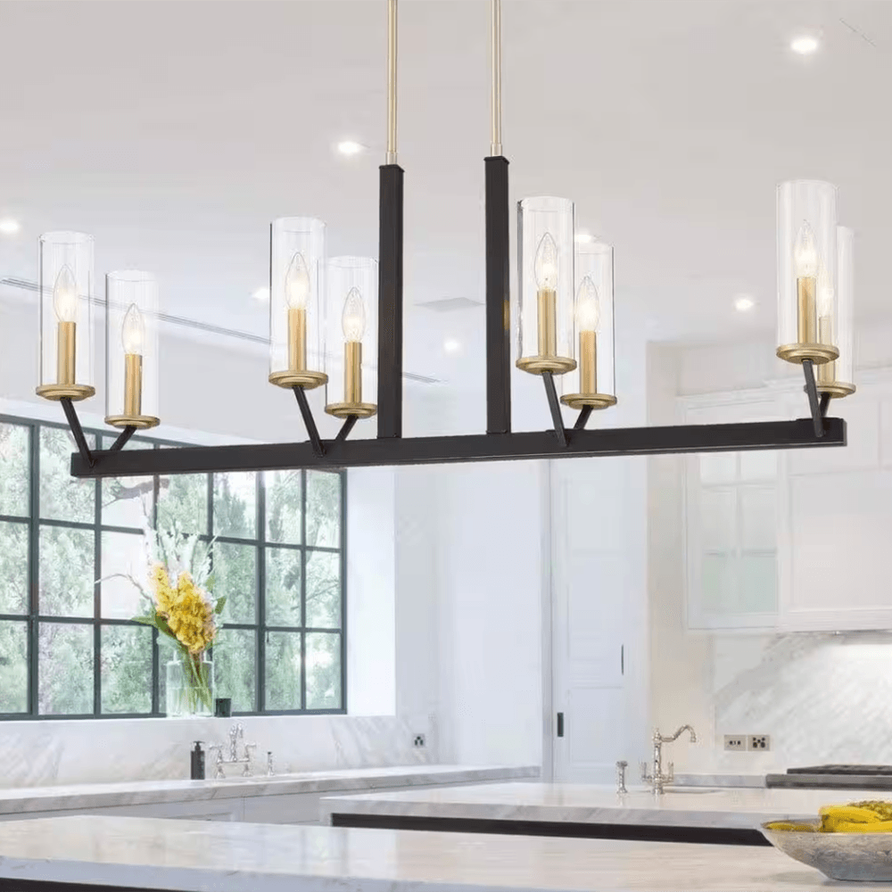 8-Light Linear Pendant Chandelier in Black/Brass Dust - Dahdoul Online