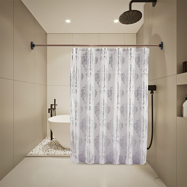 14 Piece "Metallic 034 Silver Foil" Roaring Metallic Shower Curtain