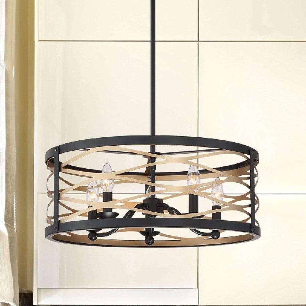 Vanity Art 20035BK+BD 20 Inch 5-Light Drum Chandelier - Brass and Black - Dahdoul Online