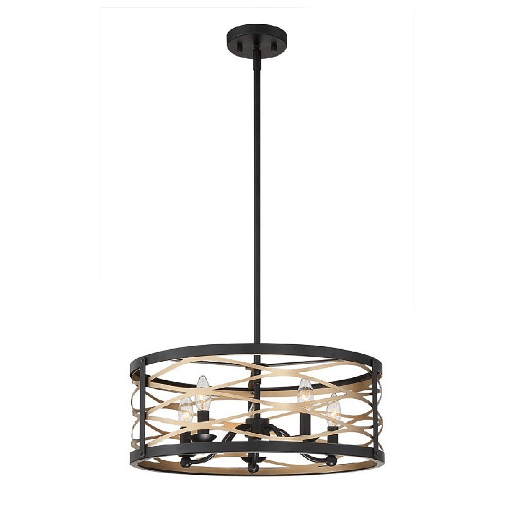 Vanity Art 20035BK+BD 20 Inch 5-Light Drum Chandelier - Brass and Black - Dahdoul Online
