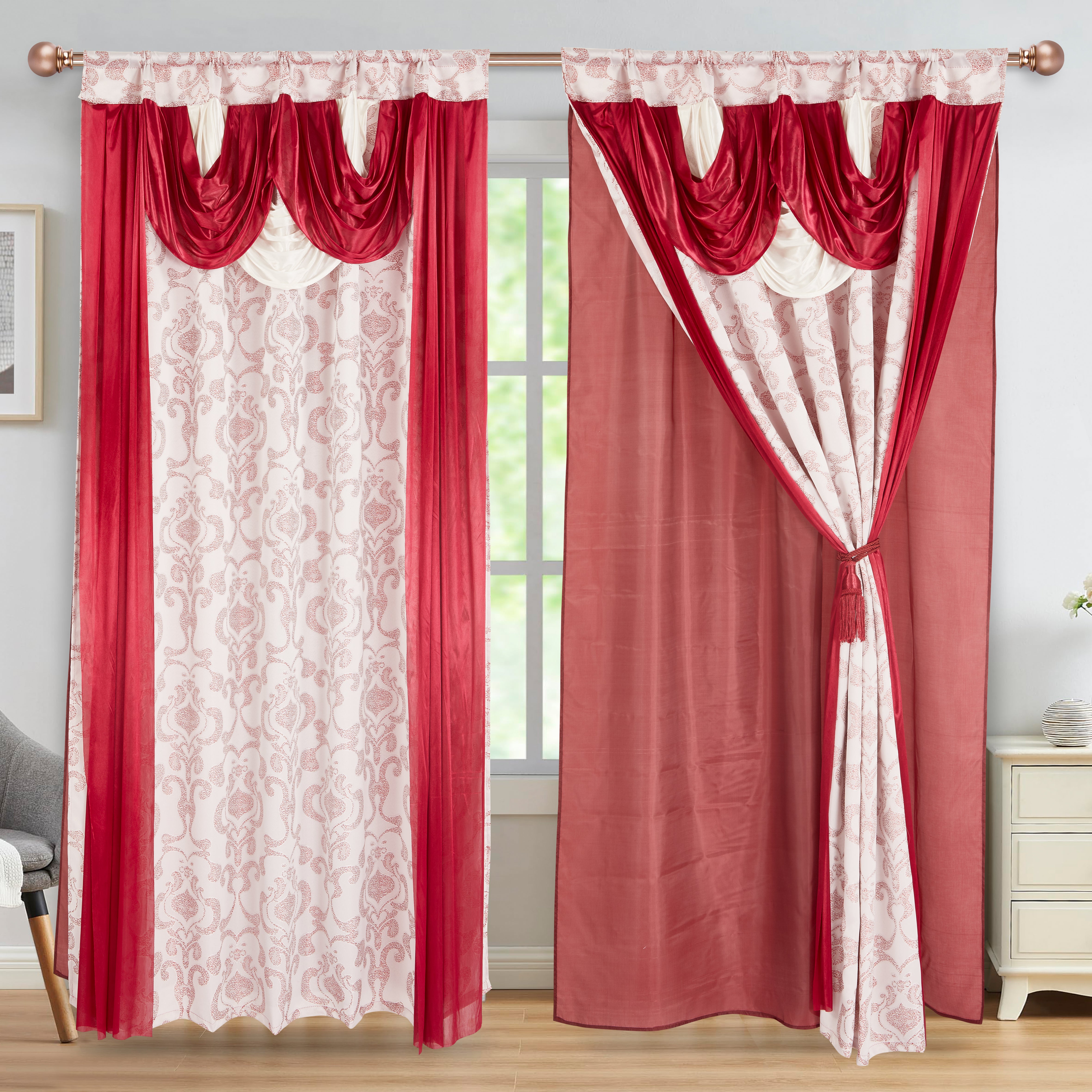2 Pieces Amina Collection Jacquard Window Curtain With Valance and Backing (1755-2)