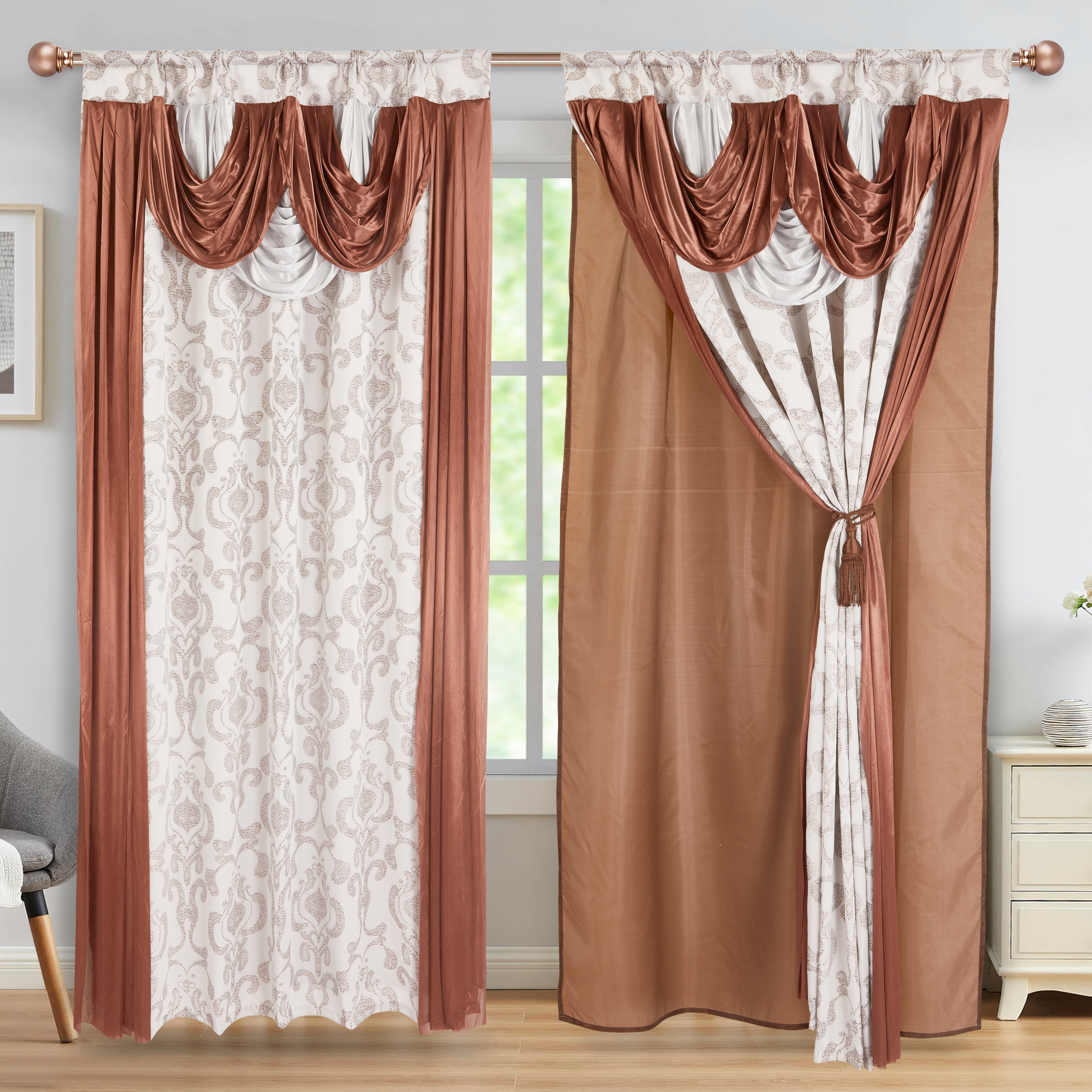 2 Pieces Amina Collection Jacquard Window Curtain With Valance and Backing (1755-2)