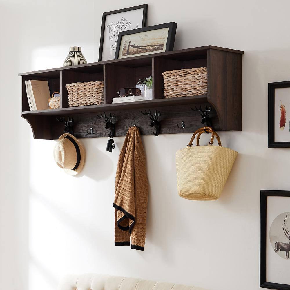 Troyes Dark Brown 7 Hook Wall Mounted Coat Rack With Storage - Dahdoul Online