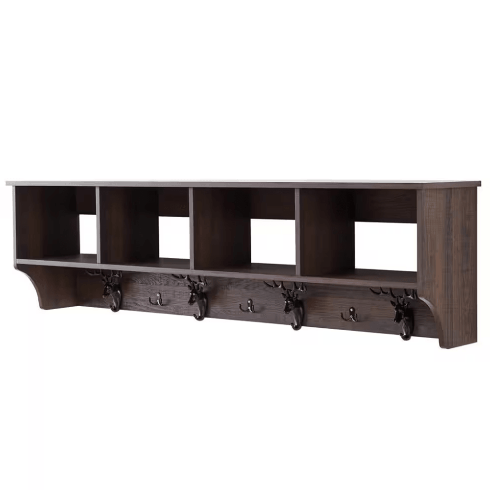 Troyes Dark Brown 7 Hook Wall Mounted Coat Rack With Storage - Dahdoul Online