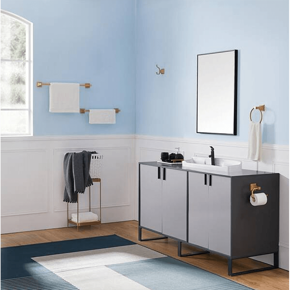 Narbonne 5-Piece Bath Hardware Set with Towel Hook and Ring Toilet Paper Holder Towel Bars in Brushed Golden Brass - Dahdoul Online
