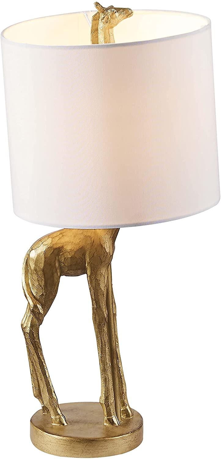 Vanity Art 16.54" Indoor Gold Table Lamp with Fabric Shade | Modern Farmhouse Bedside Lamp Giraffe Table Lamp for Bedroom, Living Room, Office, College Dorm - Dahdoul Online
