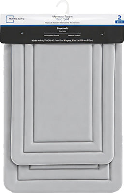2 Piece Silver Memory Foam Rug Set with Soft Cushioned Bathroom and Floor Mats – 17 x 24 and 20 x 30 Inches