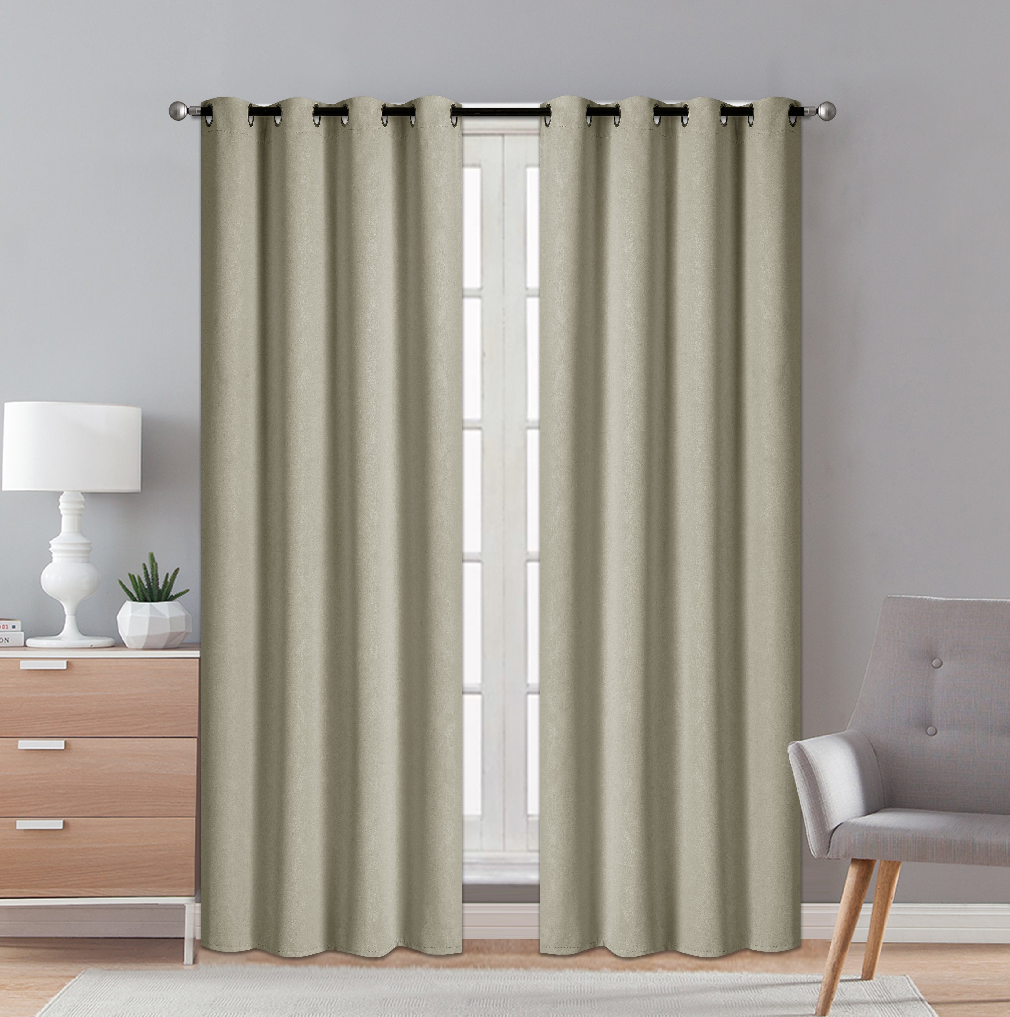 2 Pieces "3020" Eve Collection Weaving Blackout Embossed Window Curtain - Dahdoul Online