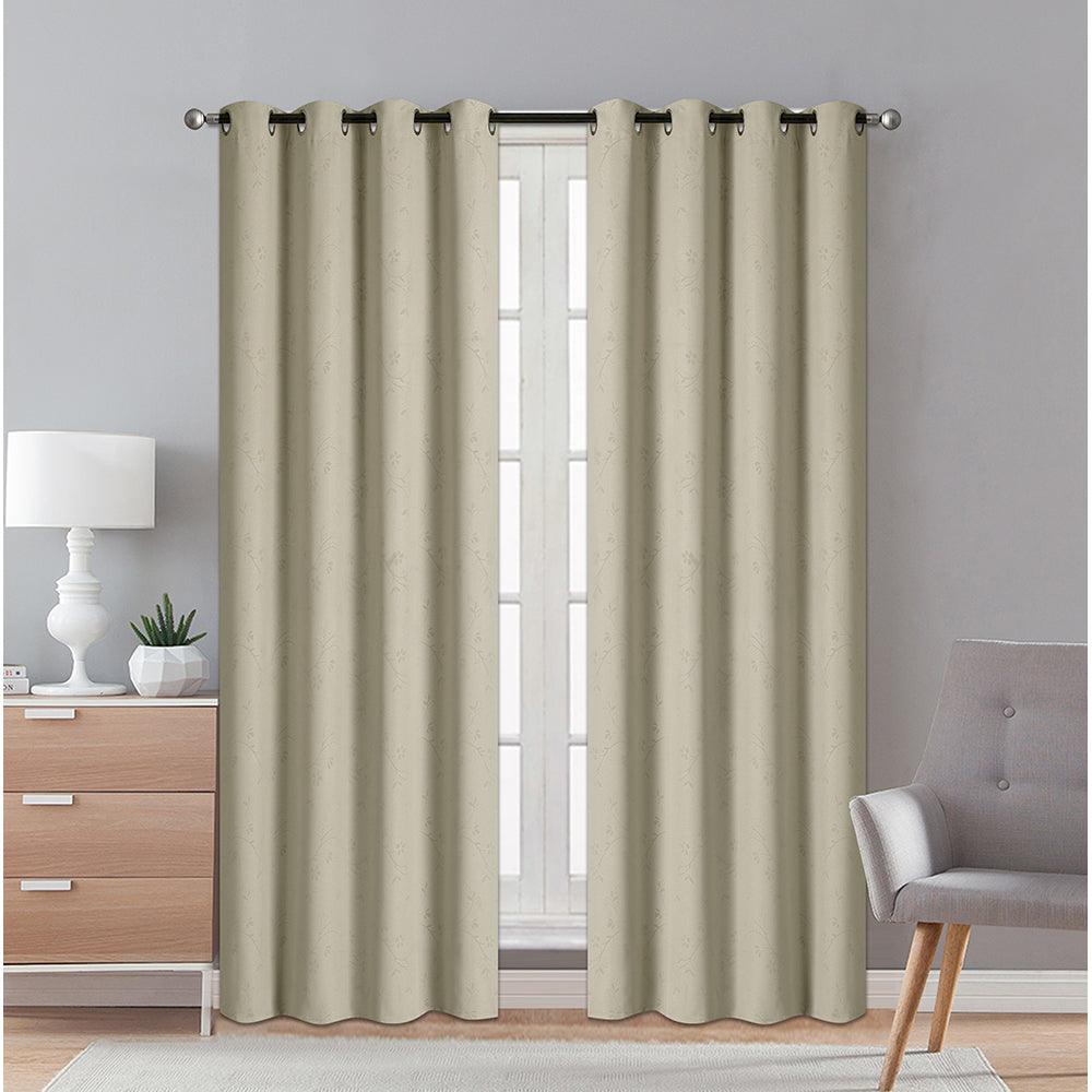 2 Pieces "3165" Eve Collection Weaving Blackout Embossed Window Curtain - Dahdoul Online