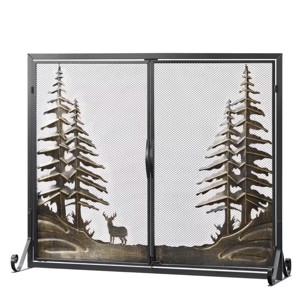 Genoa Black Iron 2-Panel Fireplace Screen with Decorative Filigree - Dahdoul Online