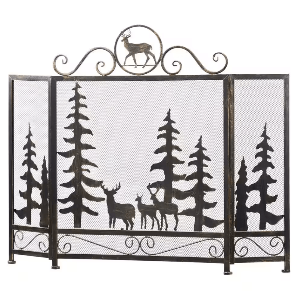 Savona Black Iron 3-Panel Fireplace Screen with Decorative Filigree - Dahdoul Online