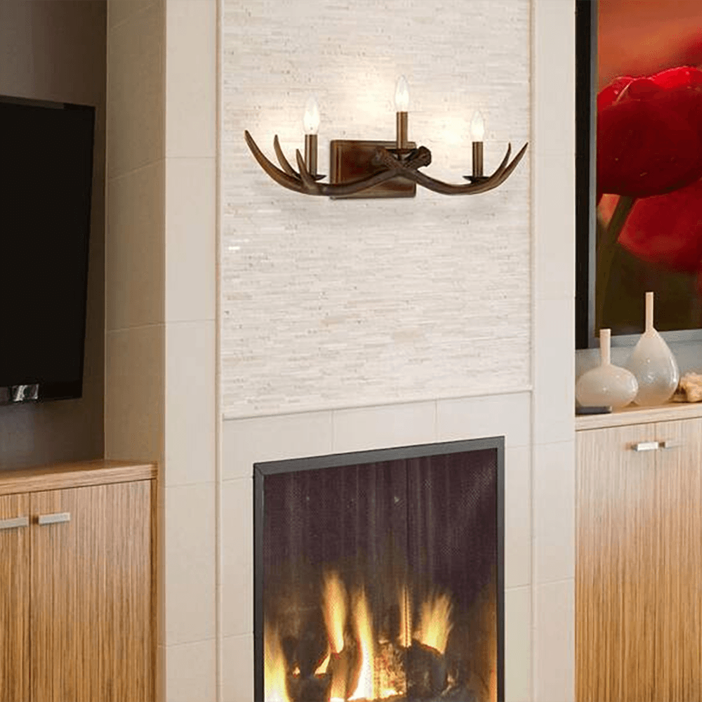Moulins 25.6 in. 3-Light Brown Vanity-Light with Deer Antler Design - Dahdoul Online