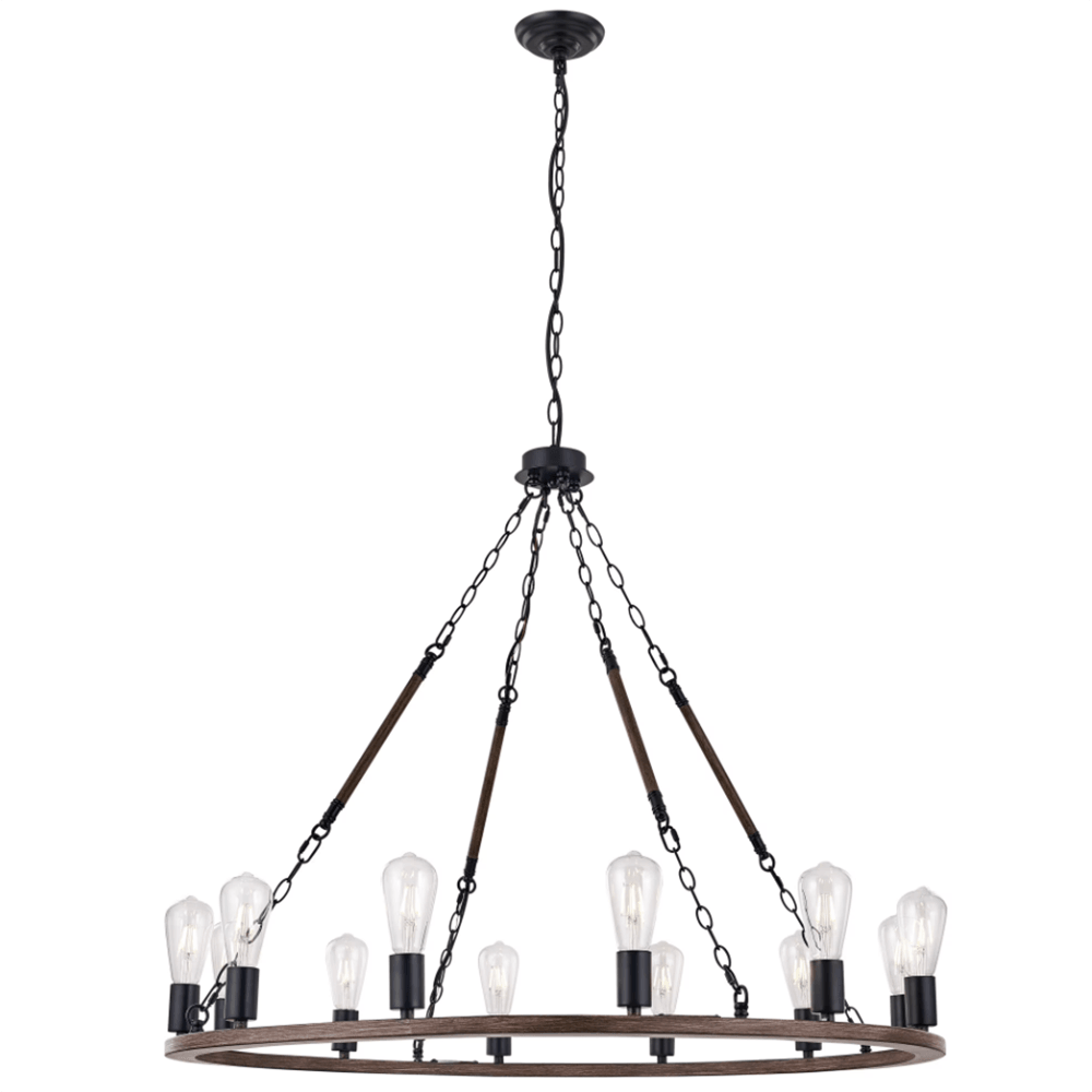 Beziers 12-Light Darkwood/Black Wagon Wheel Chandelier - Dahdoul Online