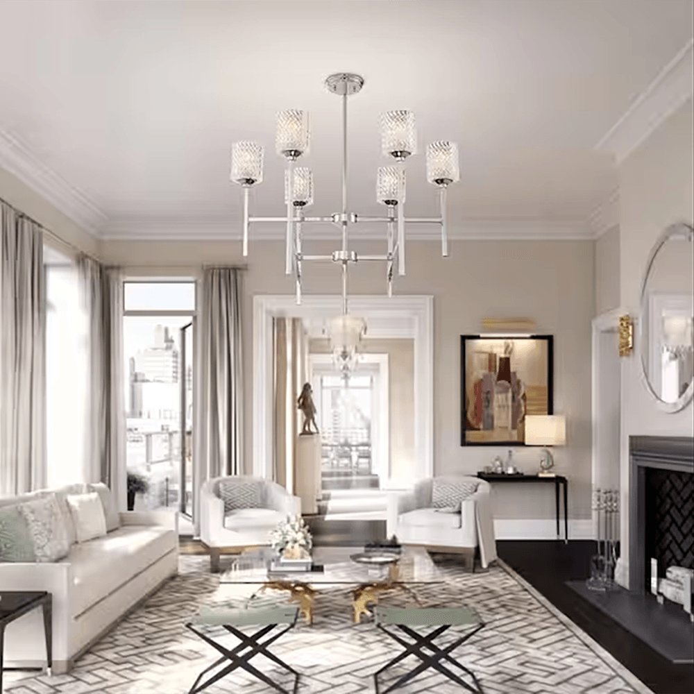 Farmhouse Vintage 6-Light Chrome Modern Cut Crystal Standard Pendant - Dahdoul Online