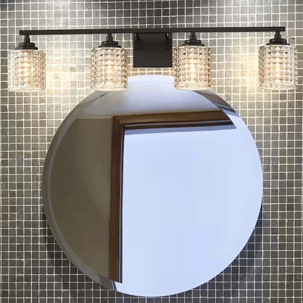 Genoa 33.5 in. 4-lights Matte Black Vanity Light with Cut Crystal Glass Shade - Dahdoul Online