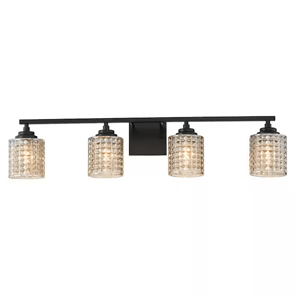 Genoa 33.5 in. 4-lights Matte Black Vanity Light with Cut Crystal Glass Shade - Dahdoul Online