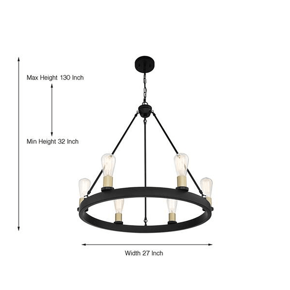 6-Light Vintage Brass Wagon Wheel Chandelier in Black - Dahdoul Online