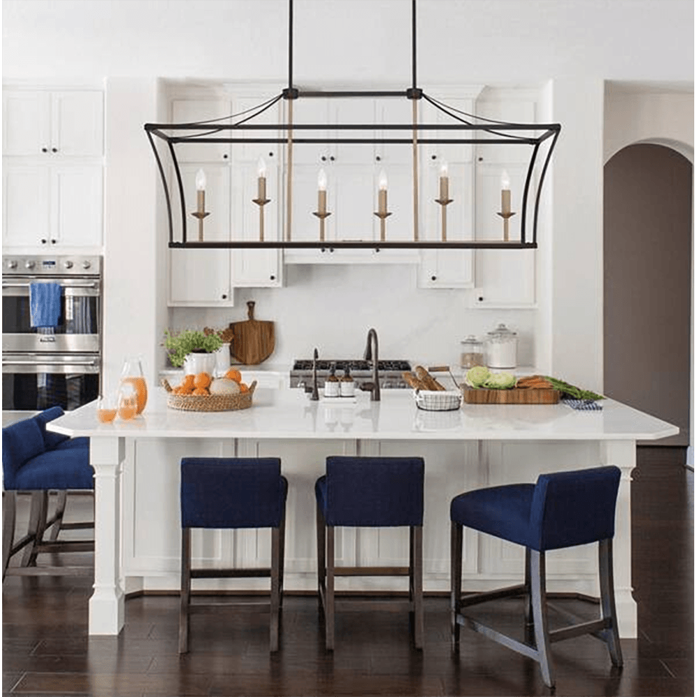 6-Lights Classic Black/Brass Dust Kitchen Island Linear Pendant - Dahdoul Online