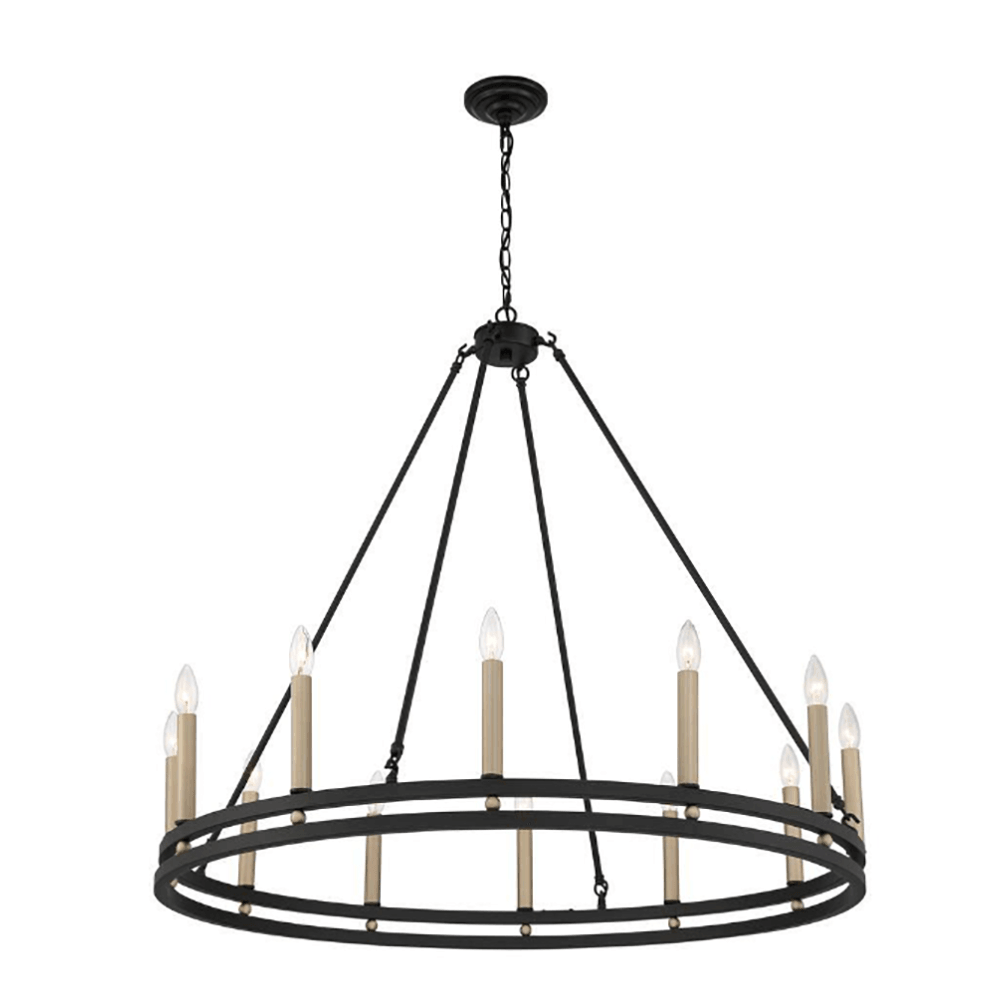 Antibes 12-Light Black/Brass Dust Wagon Wheel Chandelier - Dahdoul Online