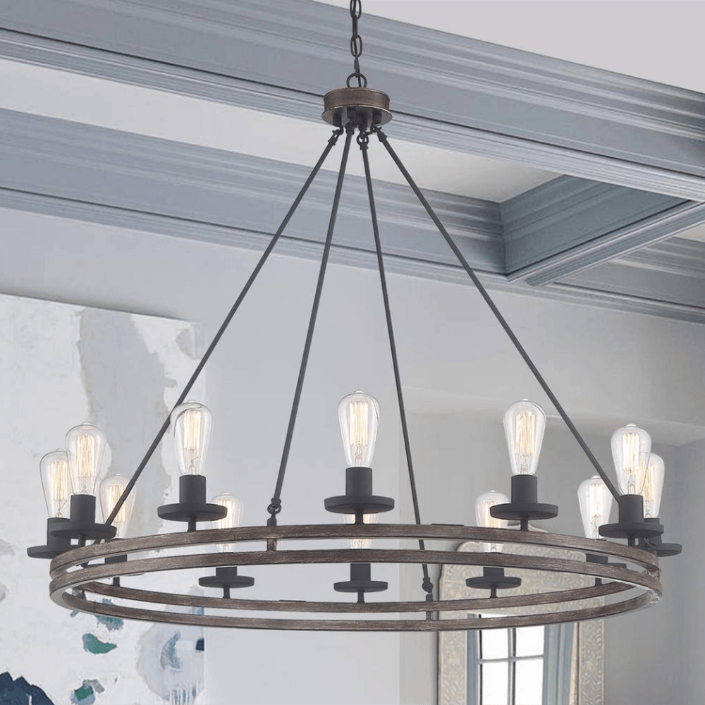 Besancon 12-Light Darkwood/Antique Zinc Wagon Wheel Chandelier - Dahdoul Online