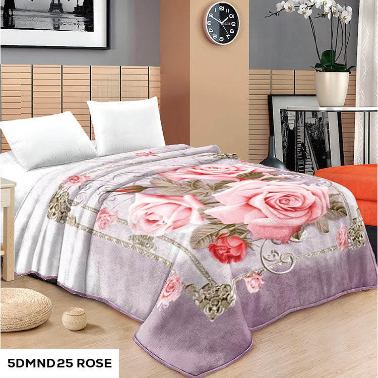 5 DIAMOND 2 PLY NEW FLOWER DESIGN RACHELLE BLANKET - (Assorted Case Pack 10 Blanket's Per Case 2 Per Design)