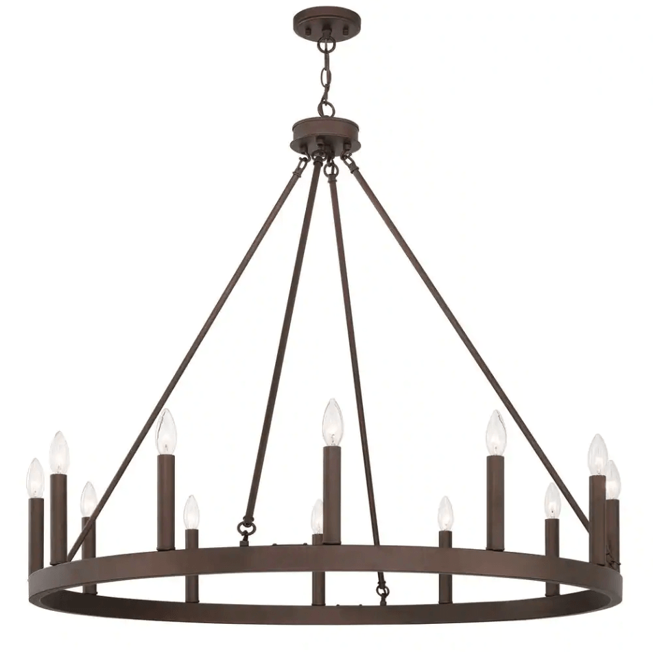 12-Light Oil Rubbed Bronze Candle Style Wagon Wheel Chandelier - Dahdoul Online