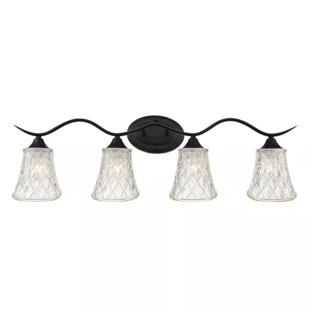 Brescia 31.5 in. 4-lights Matte Black Vanity Light with Cut Crystal Glass Shade - Dahdoul Online