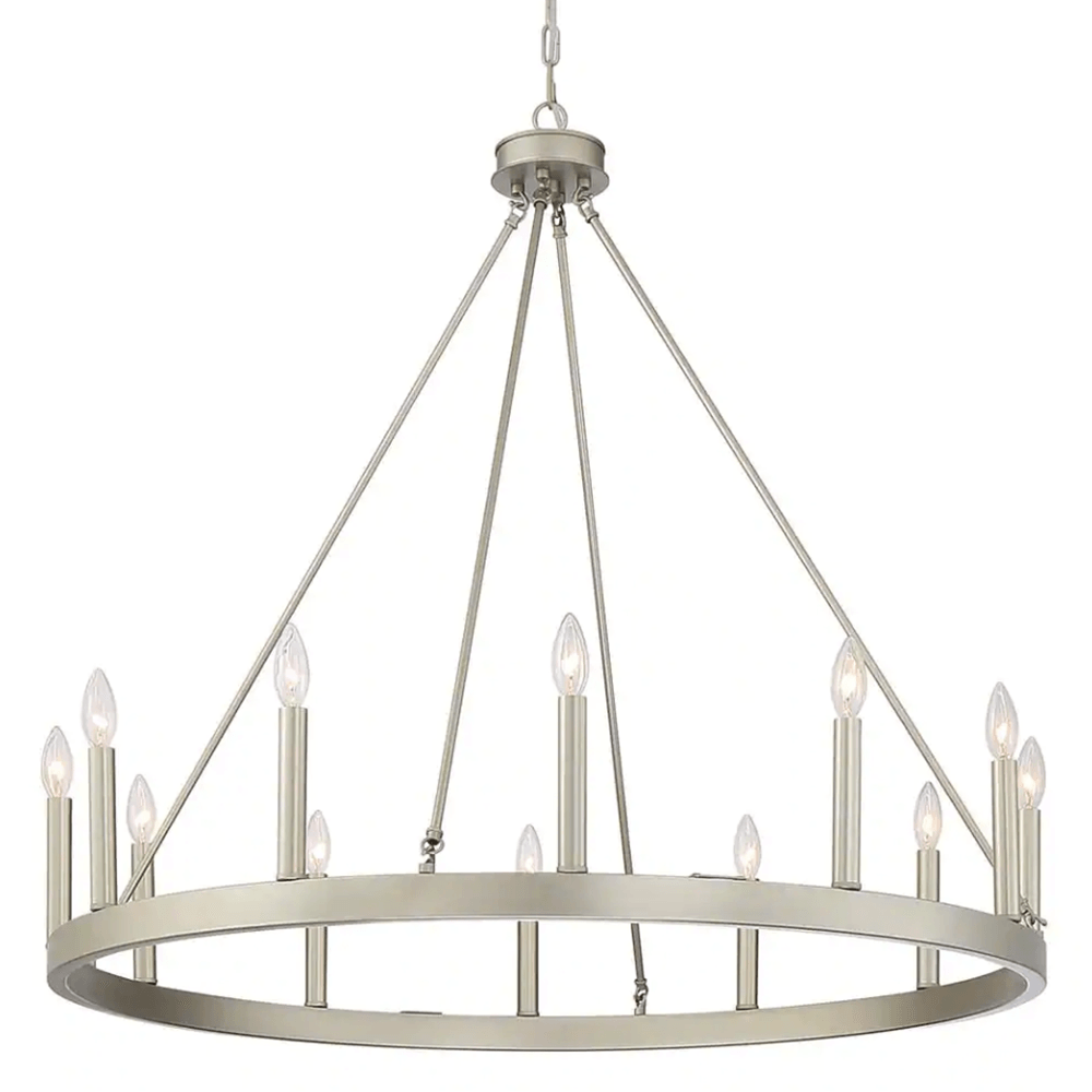 Farmhouse Vintage 12-Light Antique Silver Wagon Wheel Chandelier - Dahdoul Online