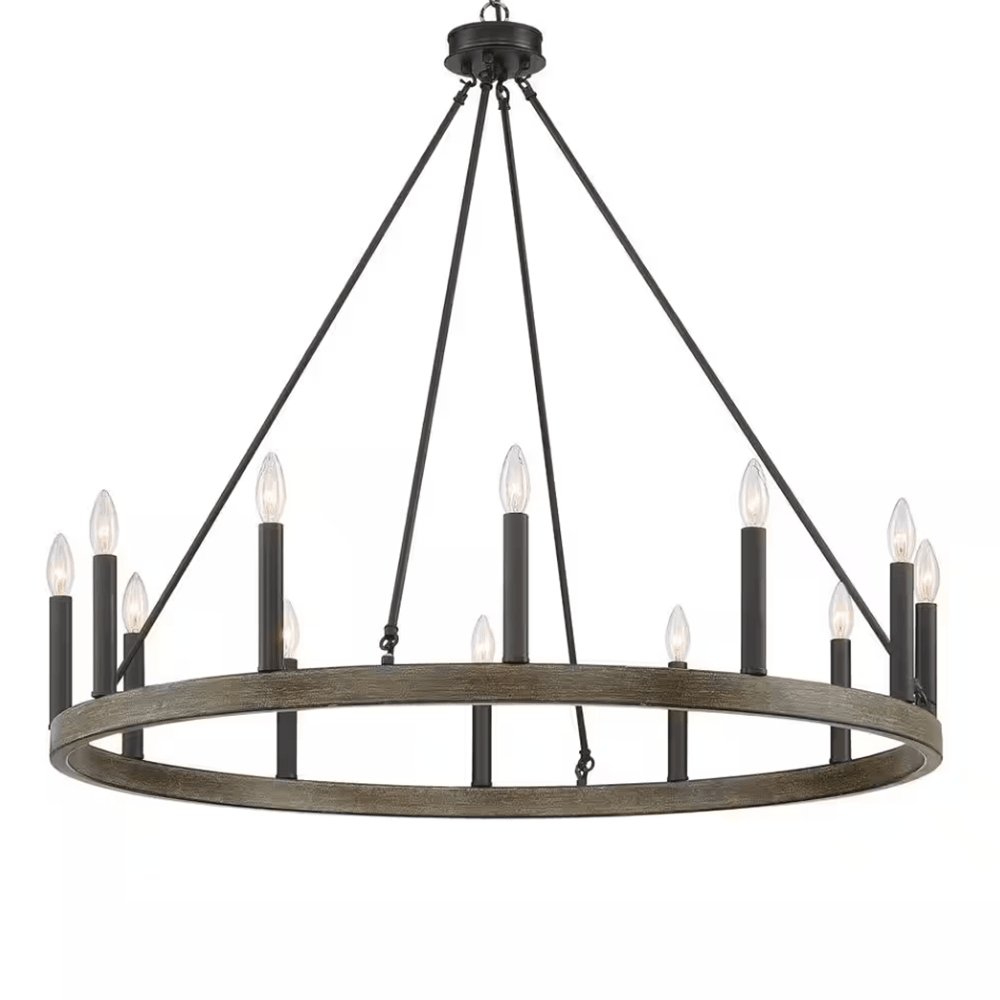 Farmhouse Vintage 12-Light Darkwood/Black Wagon Wheel Chandelier - Dahdoul Online