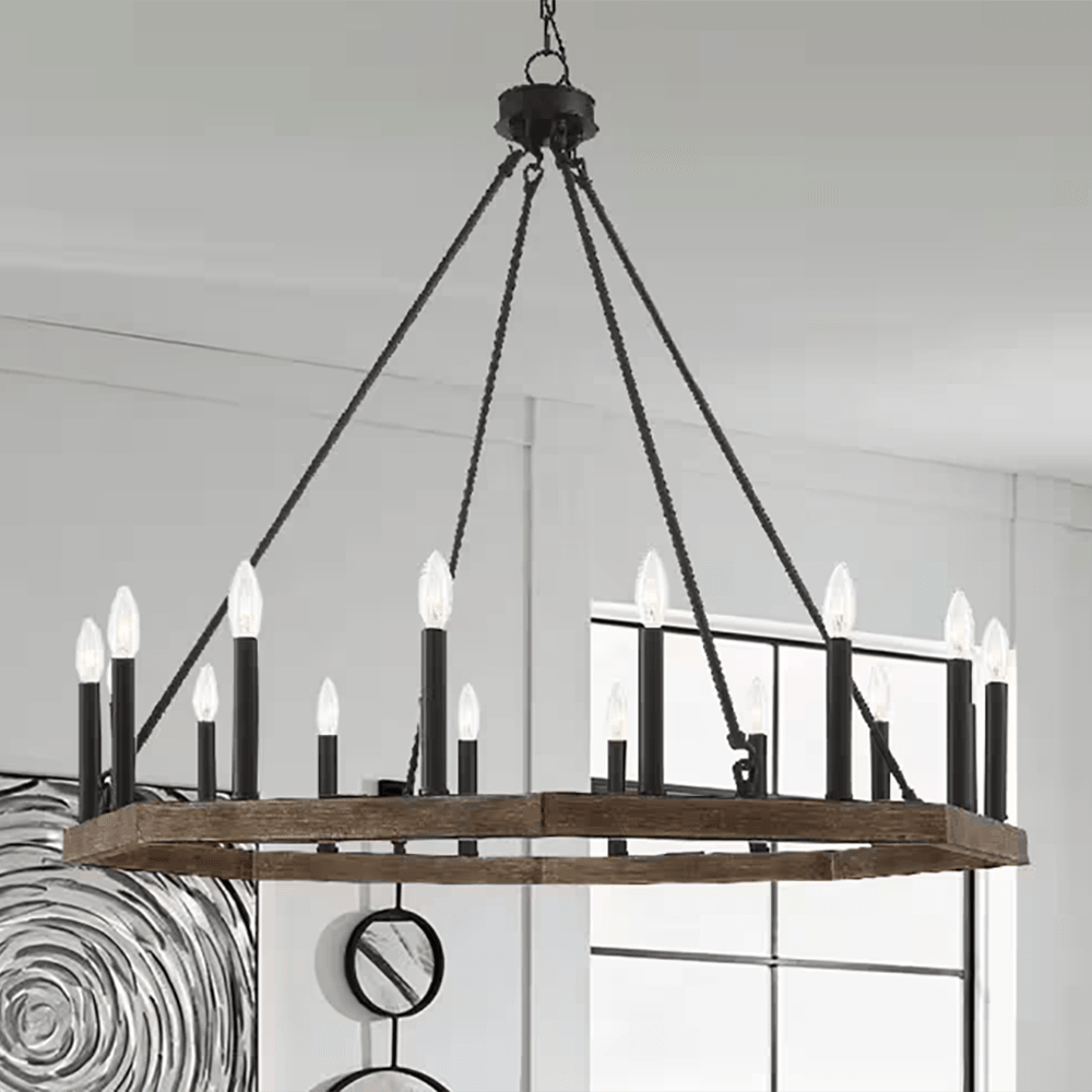 Farmhouse Vintage 16-Light Darkwood/Black Wagon Wheel Chandelier - Dahdoul Online