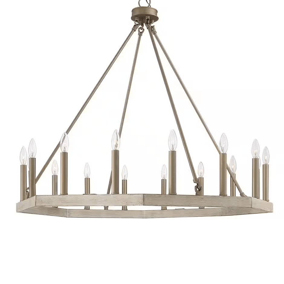 Farmhouse Vintage 16-Light Whitewood/Brass Dust Wagon Wheel Chandelier - Dahdoul Online