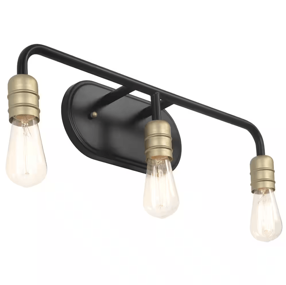 Farmhouse Vintage 23 in. 3-Light Black and Brass Vanity Light - Dahdoul Online