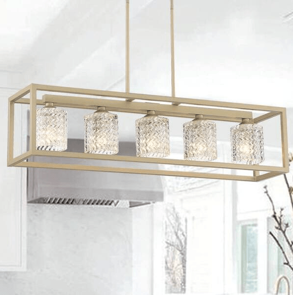 Farmhouse Vintage 5-Light Brass Dust Cut Crystal Linear Island Pendant - Dahdoul Online