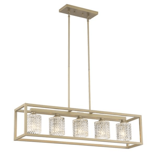 Farmhouse Vintage 5-Light Brass Dust Cut Crystal Linear Island Pendant - Dahdoul Online