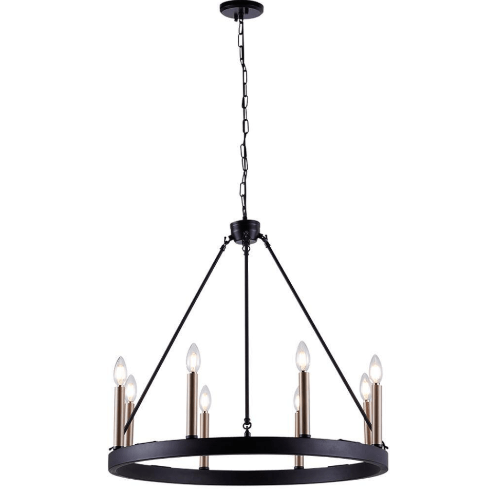 Farmhouse Vintage 8-Light Brass/Black Round Candle-Style Pendant - Dahdoul Online