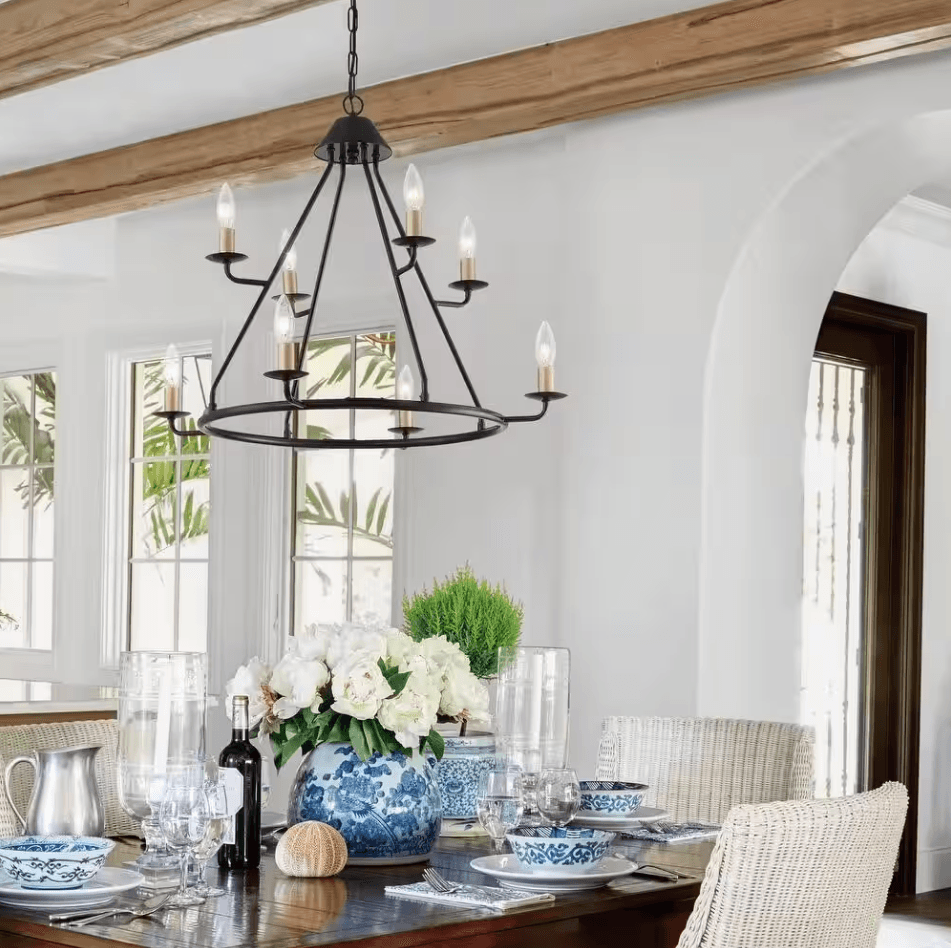 Grenoble 8-Light Farmhouse Black Wagon Wheel Chandelier - Dahdoul Online