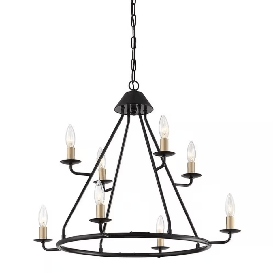 Grenoble 8-Light Farmhouse Black Wagon Wheel Chandelier - Dahdoul Online