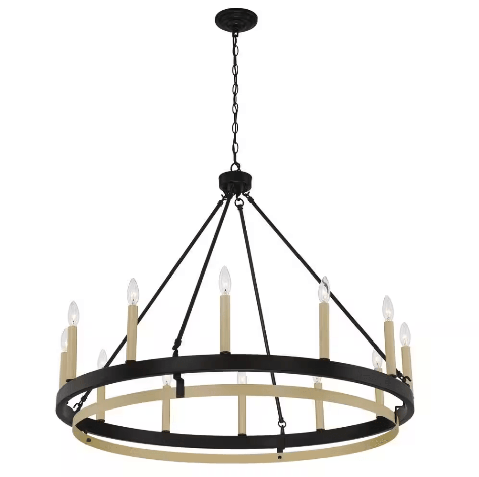 Narbonne 12-Light Black/Brass Dust Wagon Wheel Chandelier - Dahdoul Online
