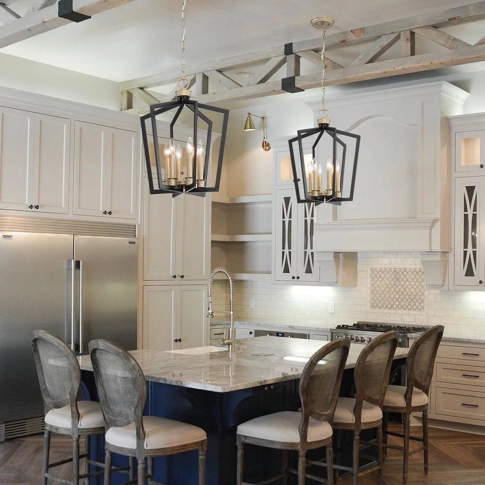 Vanity Art Farmhouse Vintage 6 Light Lantern Geometric Metal Pendant Ceiling Light Fixture Antique Chandelier Light For Dining Room Living Room - Dahdoul Online