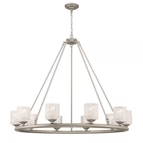 Poitiers 10-Lights Antique Silver Wagon Wheel Chandelier With Clear Glass Shades - Dahdoul Online