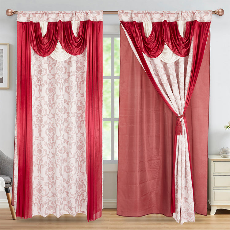 2 Pieces Amina Collection Jacquard Window Curtain With Valance and Backing (1755-2)