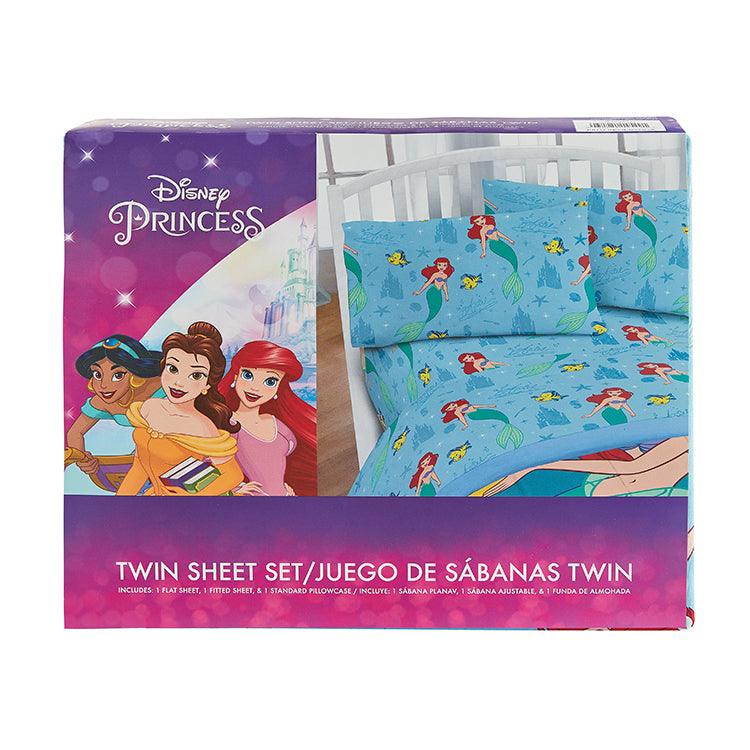 3 Piece "Ariel's World" Little Mermaid Twin Disney Bed sheet Set