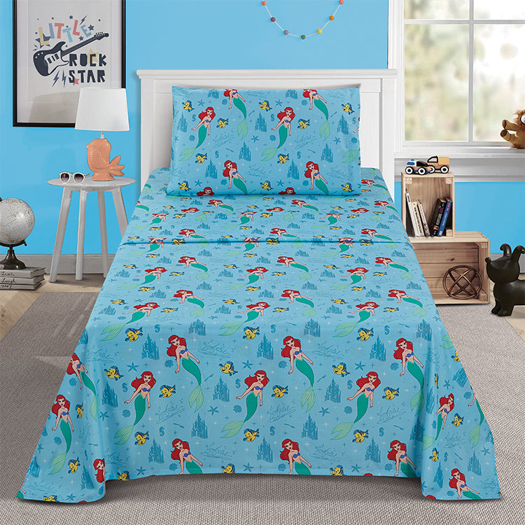 3 Piece "Ariel's World" Little Mermaid Twin Disney Bed sheet Set