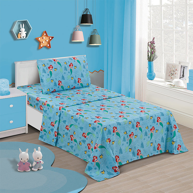 3 Piece "Ariel's World" Little Mermaid Twin Disney Bed sheet Set