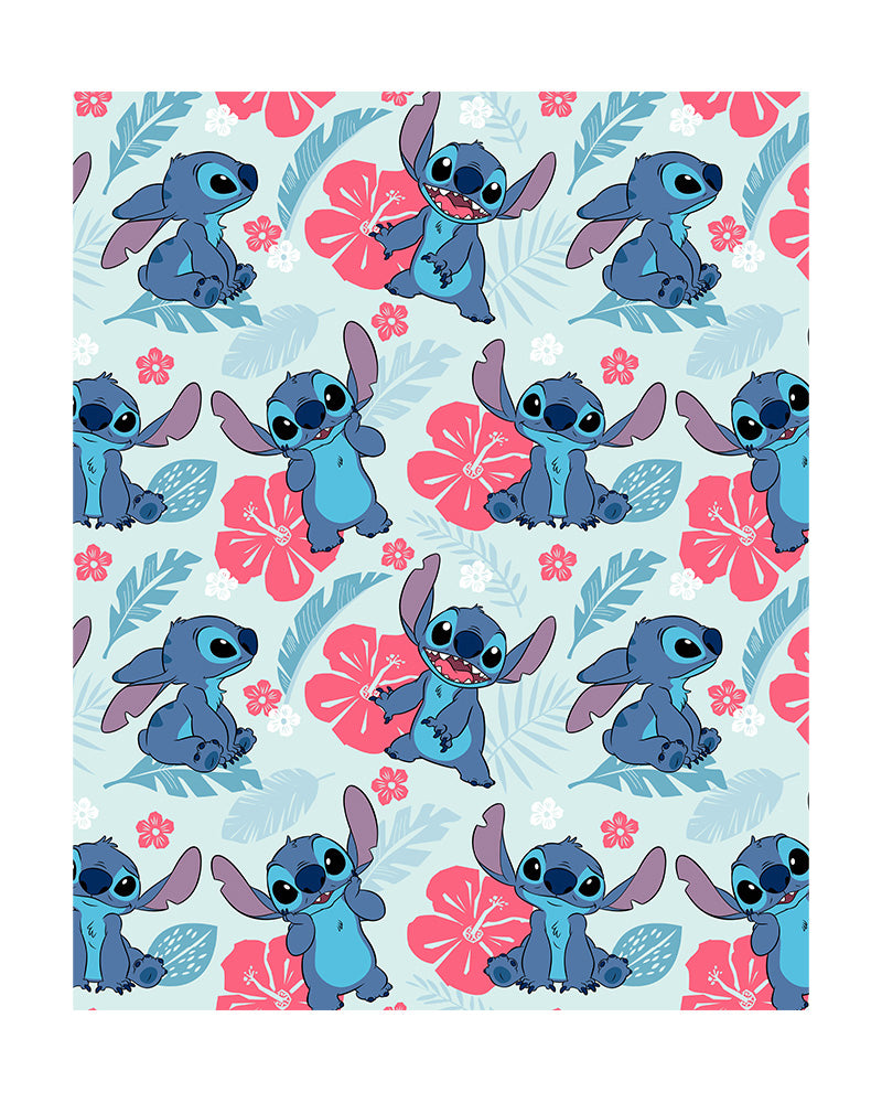 BABY DISNEY FLANNEL ROTARY THROW "NEW DESIGN"-“PINK FLORAL STITCH” LILO & STITCH (SOILD CASE PACK: 24 ITMES PERCASE)