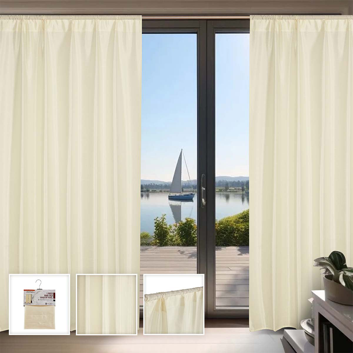 1 Piece Taupe Faux Silk Window Panel
