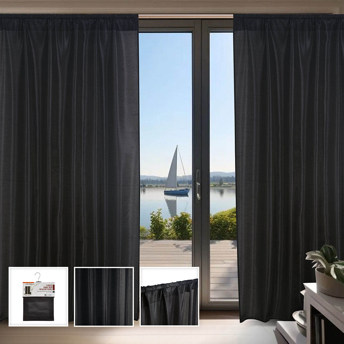 1 Piece Taupe Faux Silk Window Panel